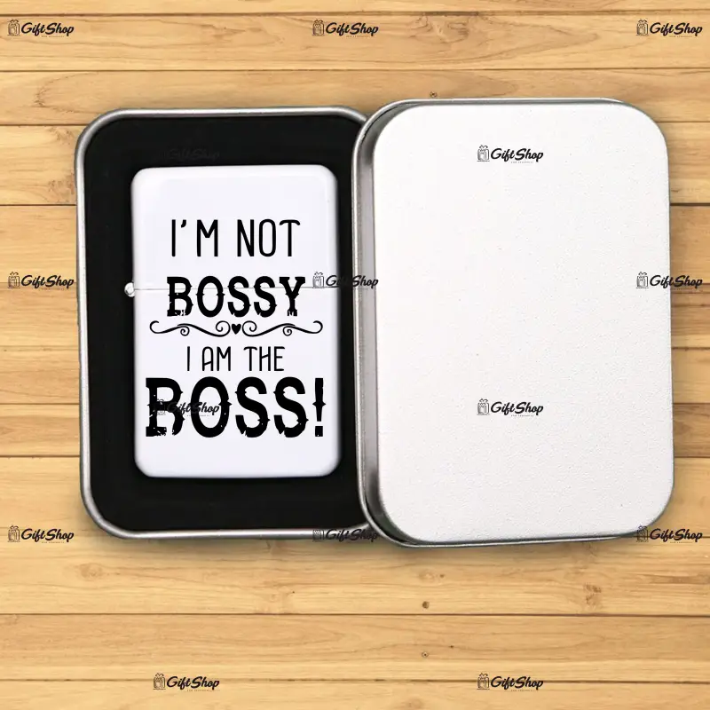 I`m not bossy, bricheta metalica gravata laser cu mesaj